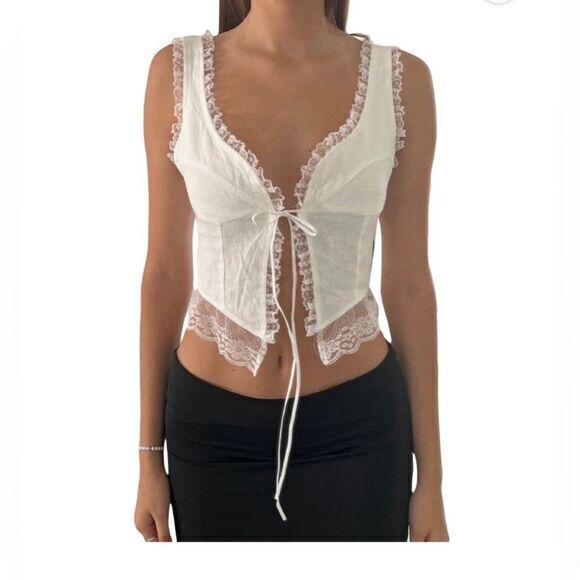 Commense Romantic White Lace Trim Crop Top Camisole Boho Chic Tank S - Picture 11 of 14